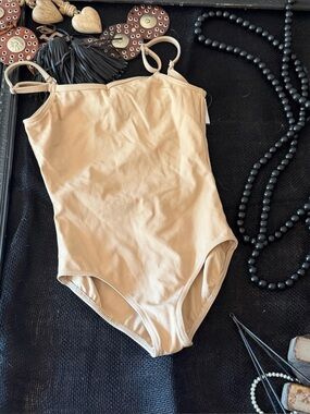 NWOT Girls CAPEZIO Beige Neutral One-Piece Bodysuit Size Lg